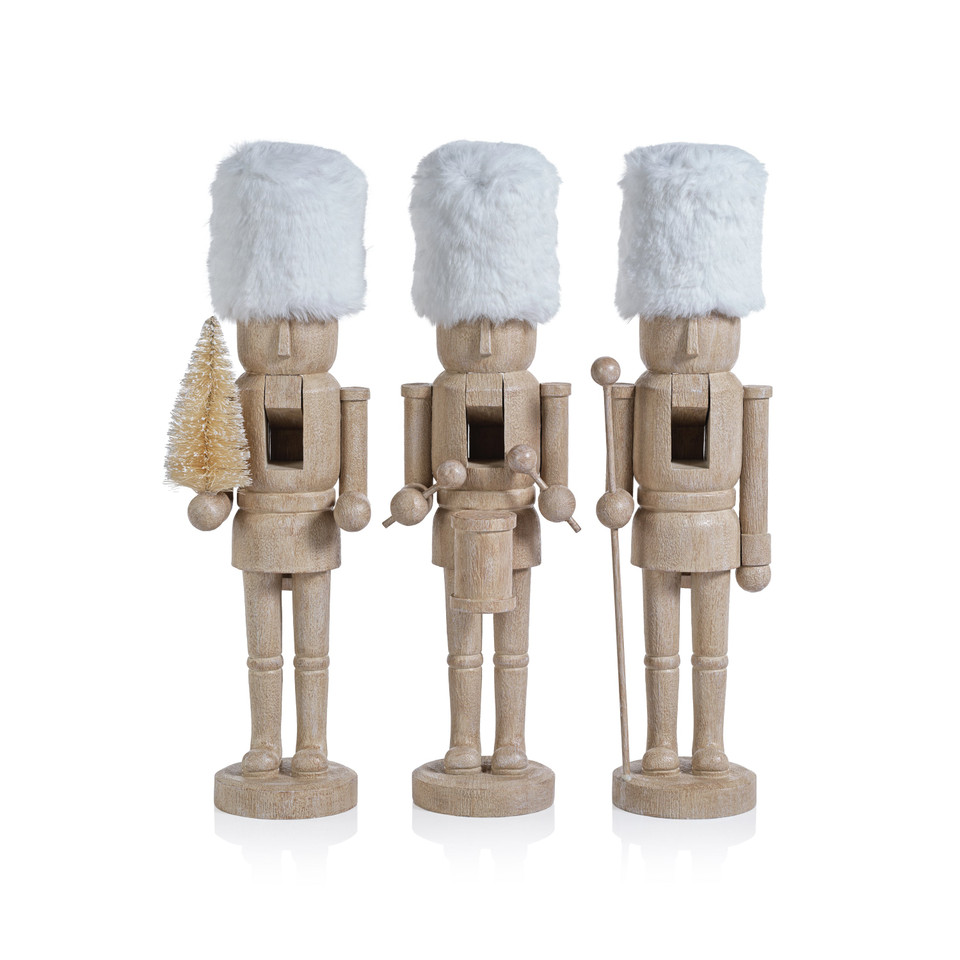 Ortwin Resin Nutcracker Figurines with Fur Hat, Set of 3 | Bone & Brass