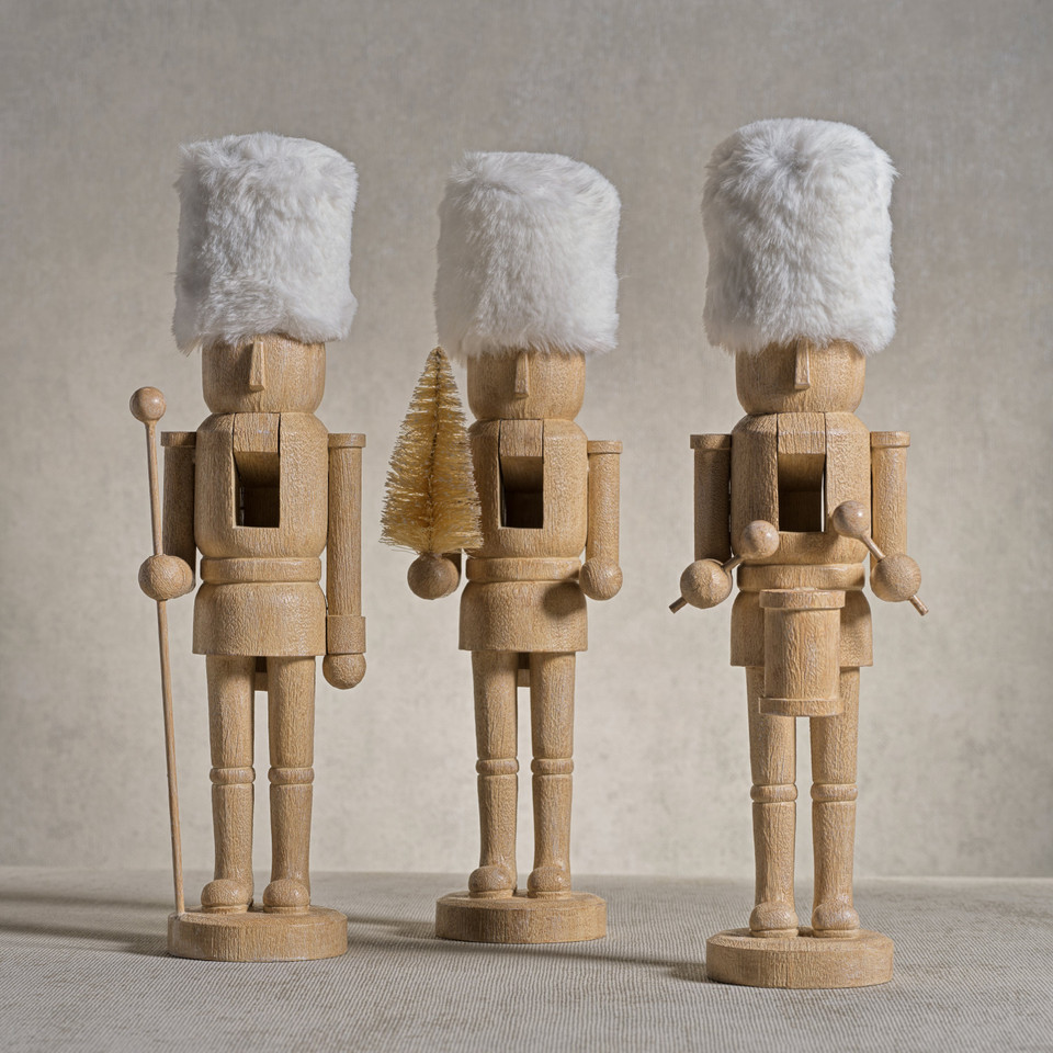 Ortwin Resin Nutcracker Figurines with Fur Hat, Set of 3 - Detail View | Bone & Brass