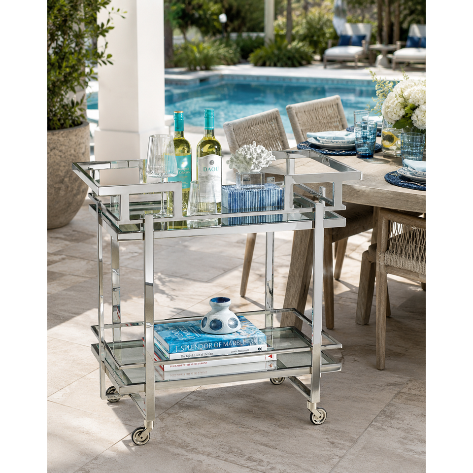 Grafton Polished Stainless Steel Bar Cart, view 2