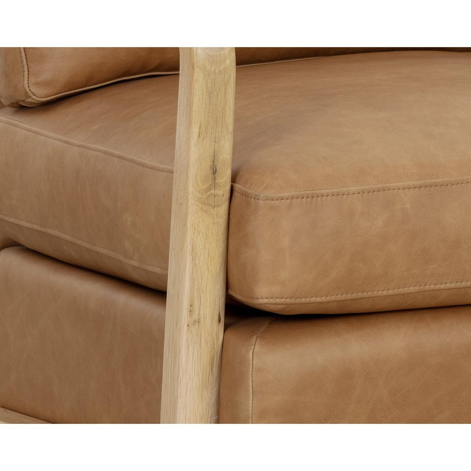 Castell Swivel Rustic Oak - Ludlow Sesame Leather Lounge Chair