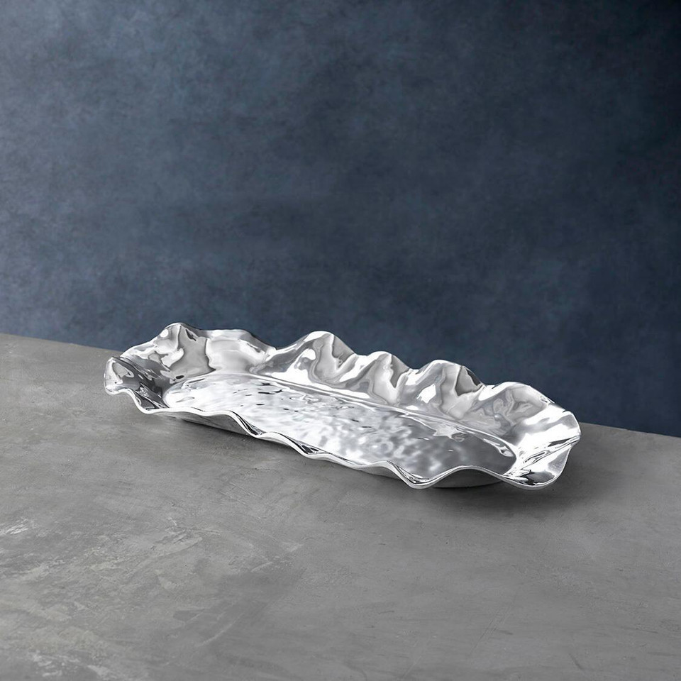 Vento Silver Long Oval Decorative Serving Tray - Tray Top View | Bone & Brass