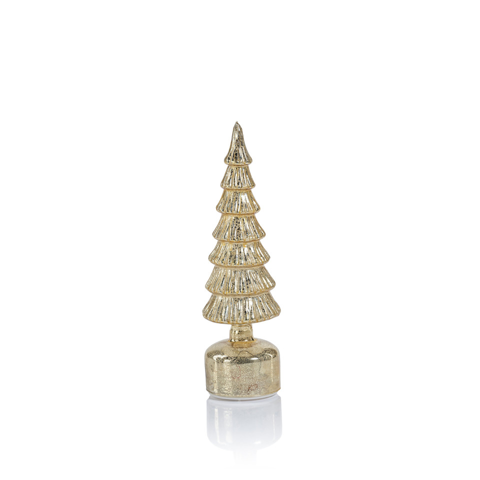 Merrigan Gold Rotating LED Holiday Tabletop Tree, Large | Bone & Brass