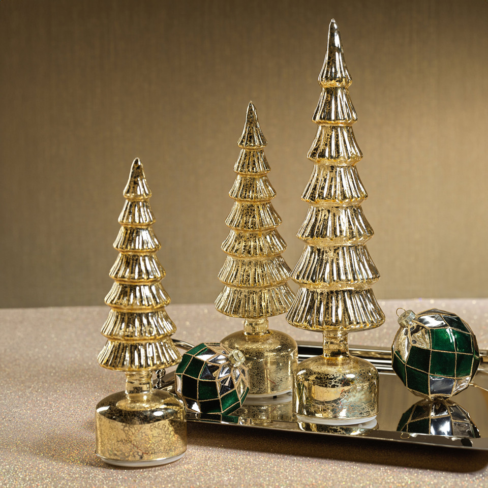Merrigan Gold Rotating LED Holiday Tabletop Tree, Large - Detail View | Bone & Brass