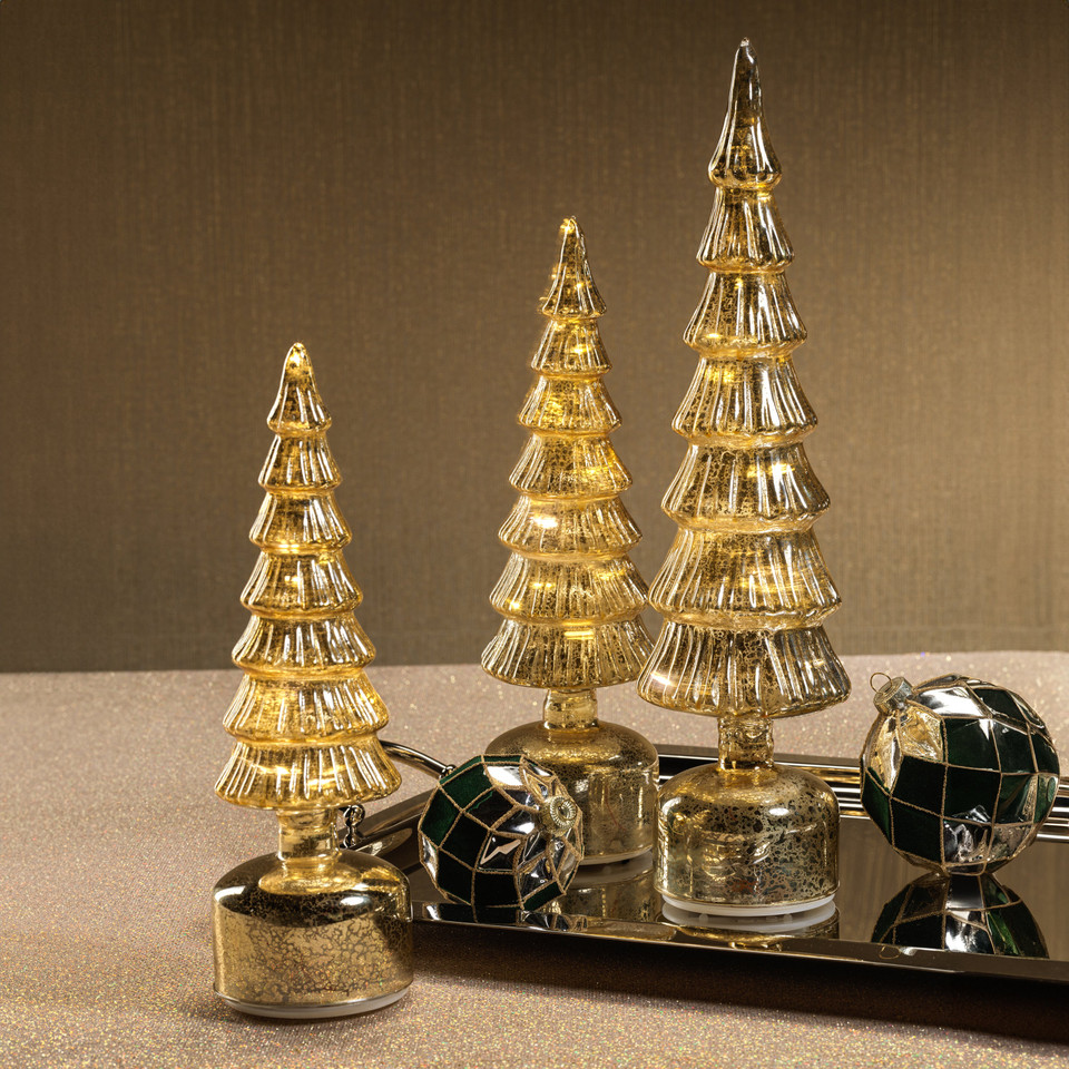 Merrigan Gold Rotating LED Holiday Tabletop Tree, Large - Side View | Bone & Brass