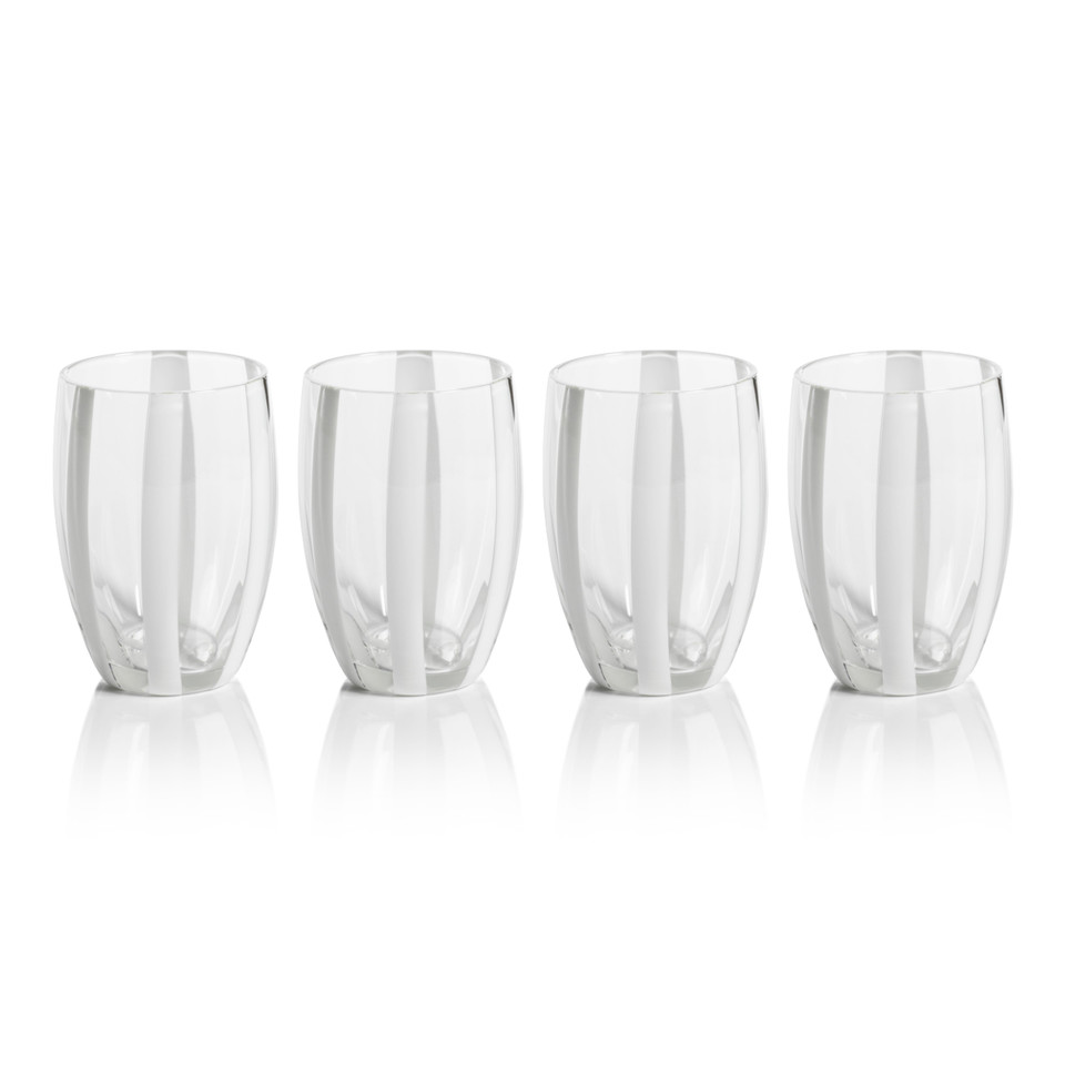Pesaro White Stipe Stemless Glasses, Set 4 - Glass Side View | Bone & Brass