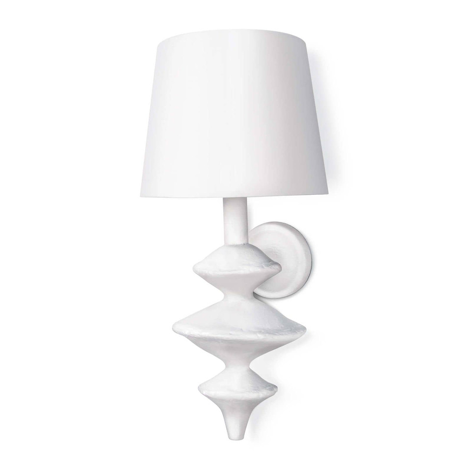 Hope Sculptural Wall Sconce, 21" tall, with a matte white finish and linen shade.