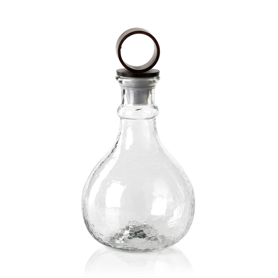 Artisan Hammered Glass Decanter w/ Iron Top - Decanter Side View | Bone & Brass
