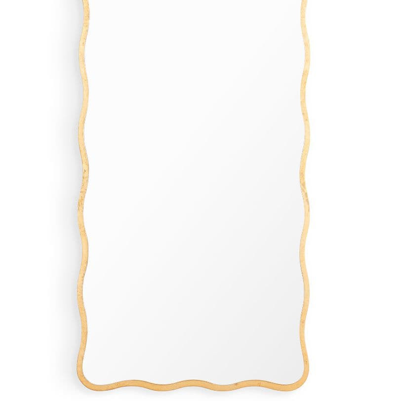 Candice Dressing Room Mirror with an undulating gilded frame and beveled edge, 60" tall.