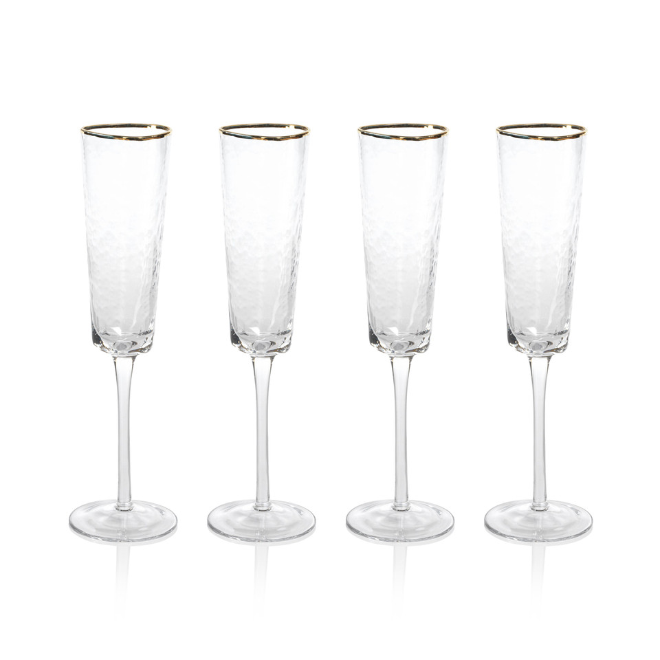Kamarone Triangular Champagne Flutes Gold Rim, Set of 4 - Glass View | Bone & Brass