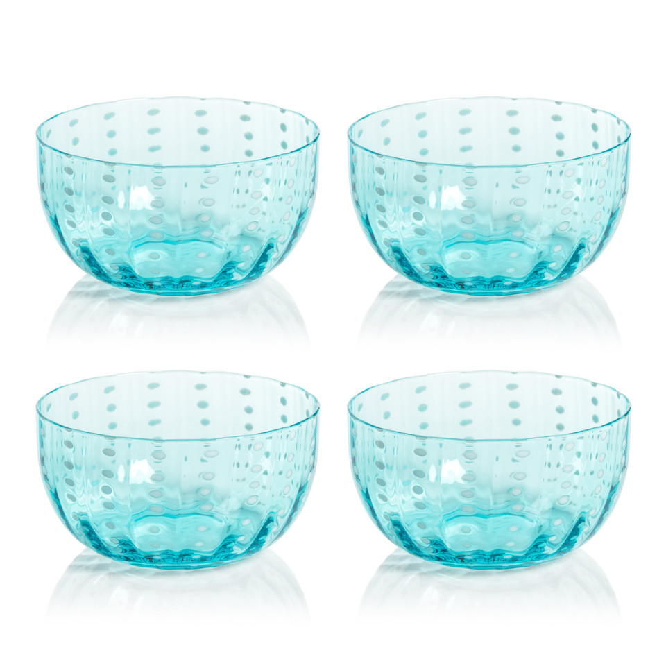 Preston Aqua Blue & White Dot Glass Bowls, Set of 4 - Bowl Top View | Bone & Brass