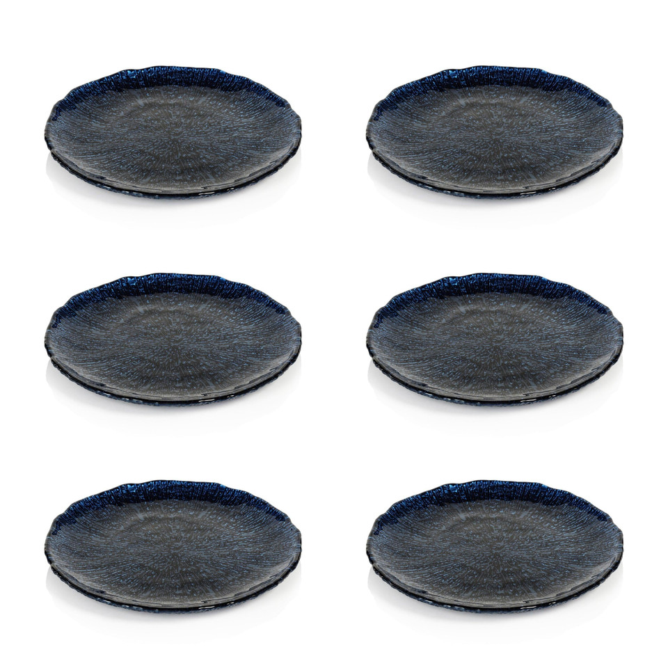 Exuma 8.5" Cobalt Blue Glass Plates, Set of 6 - Plate Top View | Bone & Brass