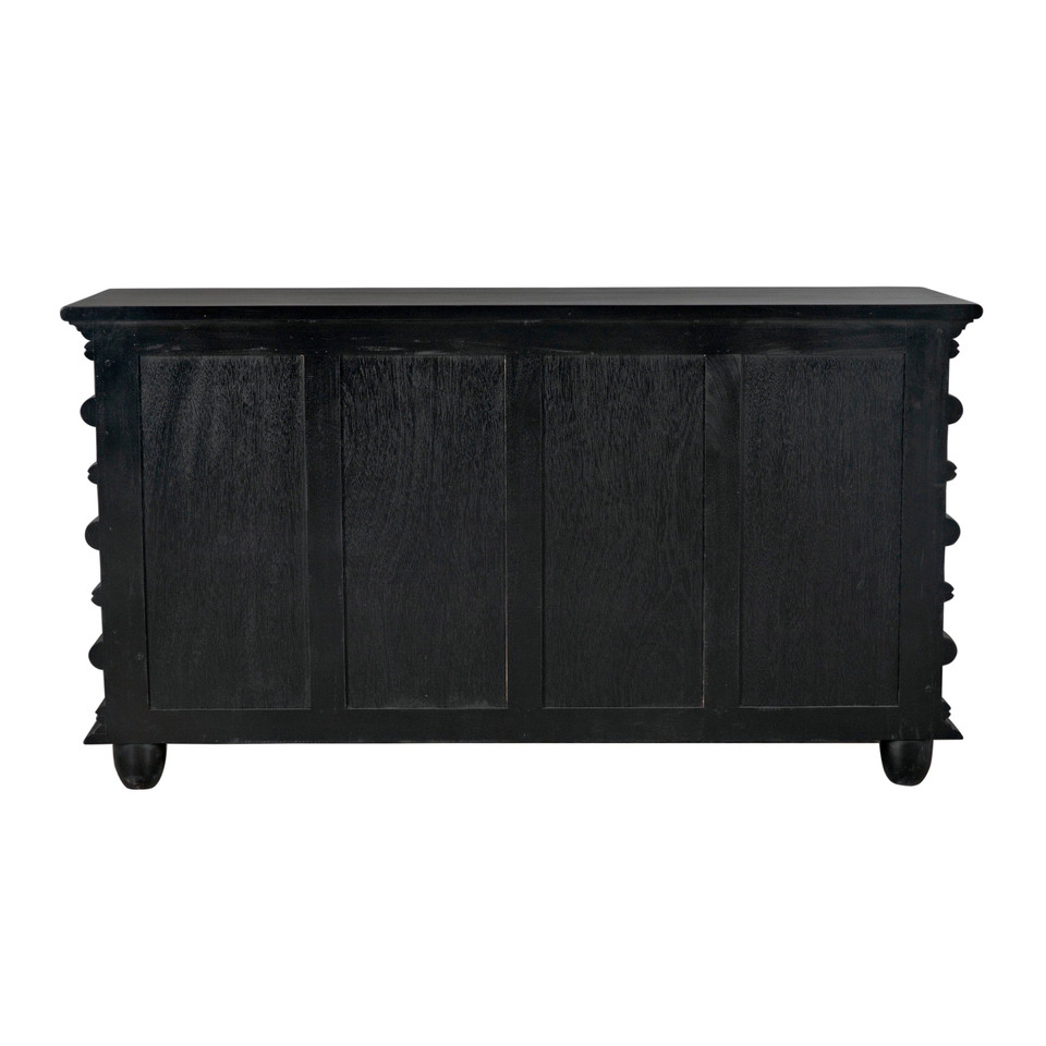 Back view of Ascona 6-drawer chest in hand rubbed black mahogany with classic design.