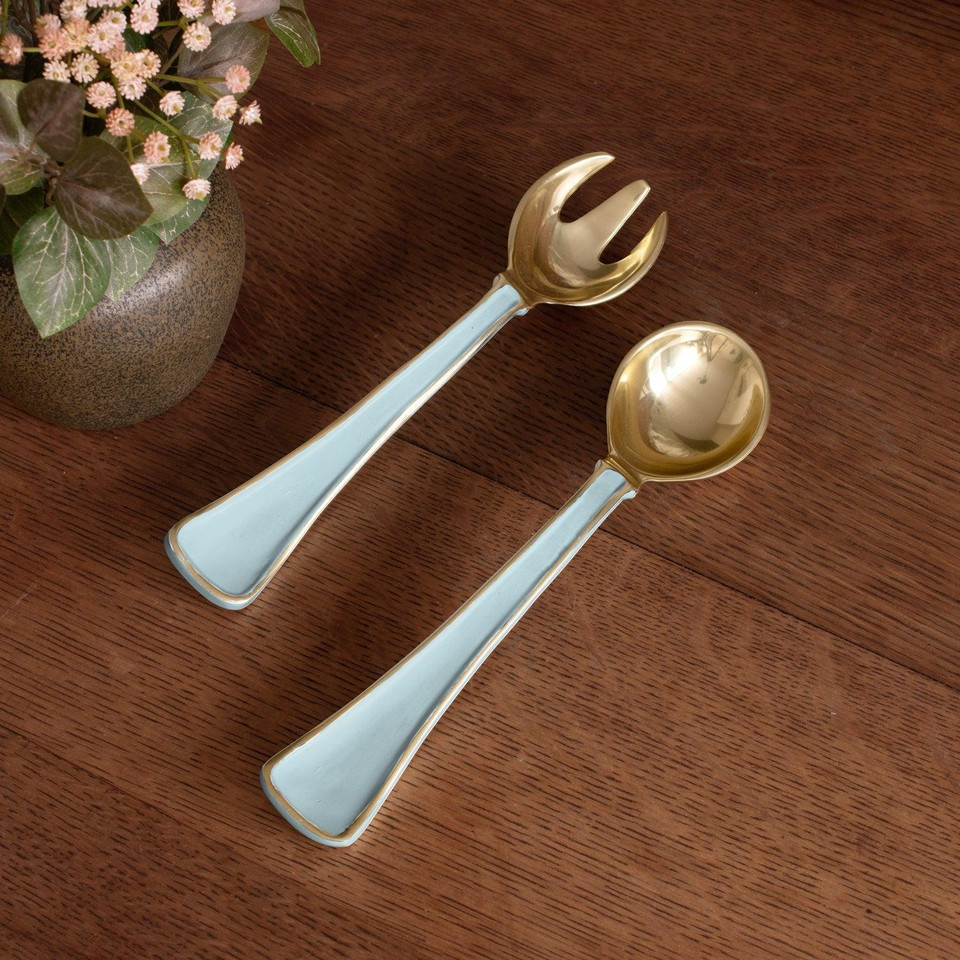 Encanto Soho Salad Servers (Sky Blue) - Handle Detail | Bone & Brass