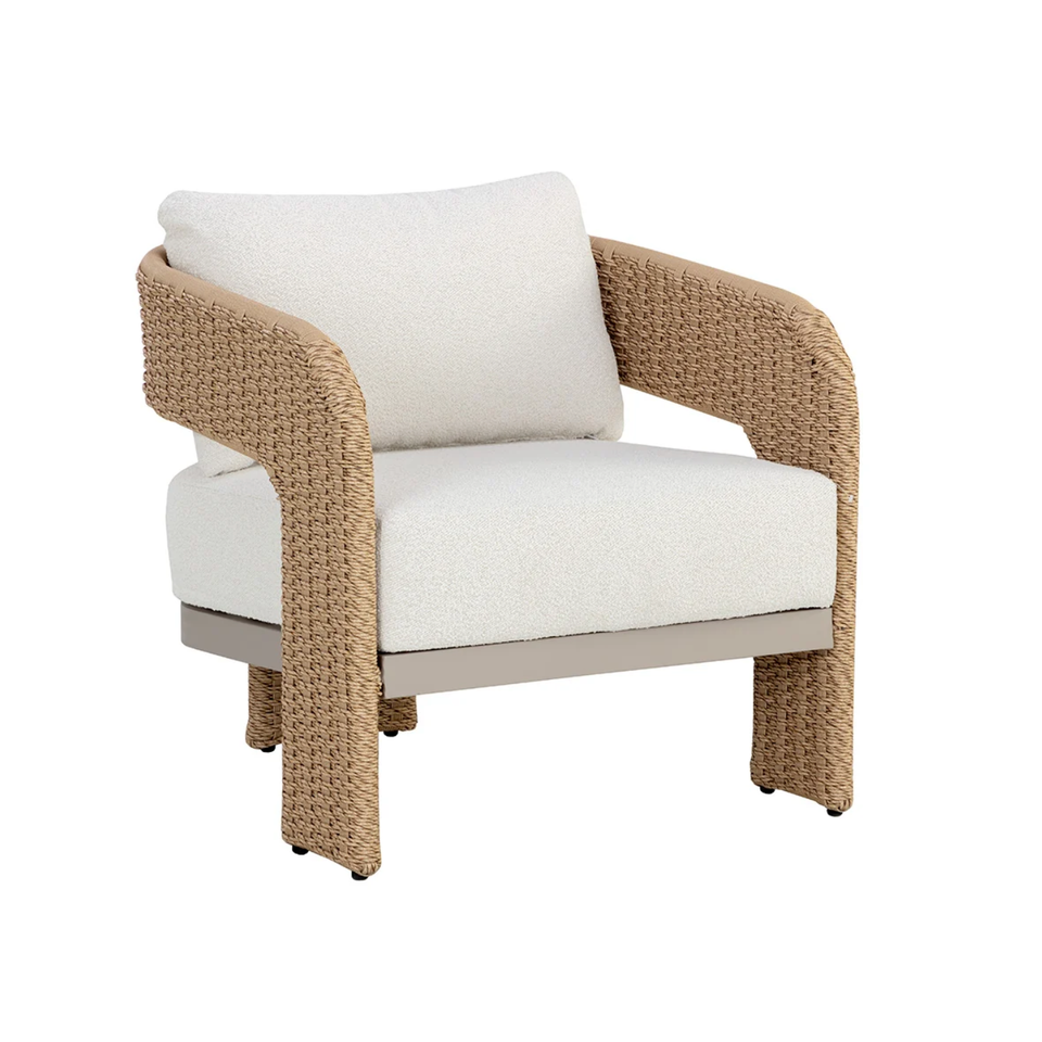 Pylos Natural Rattan Weave & Cream Boucle Lounge Chair