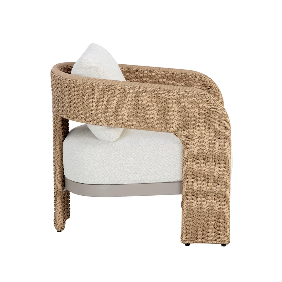 Pylos Natural Rattan Weave & Cream Boucle Lounge Chair, view 4