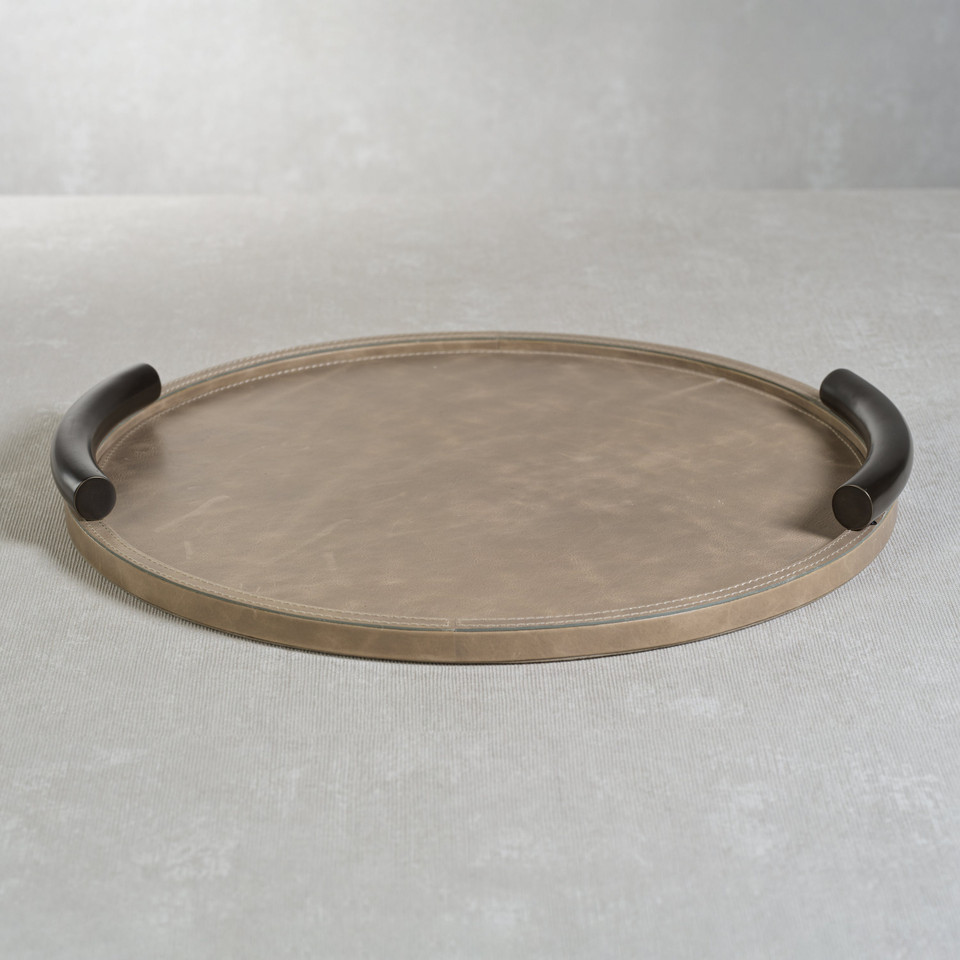 Bellecôte Round Mink Leather Serving Tray - Tray Top View | Bone & Brass