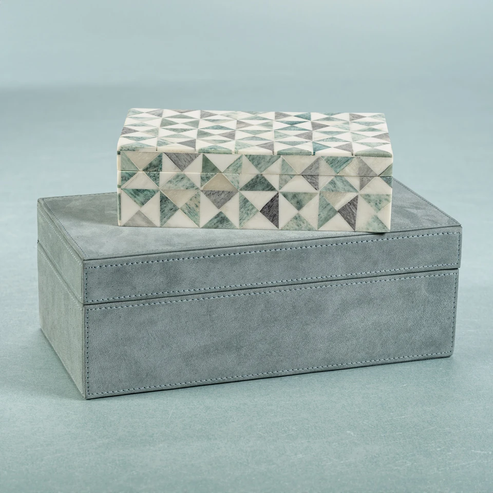Carpi Slate Blue Suede Decorative Box - Bowl Top View | Bone & Brass