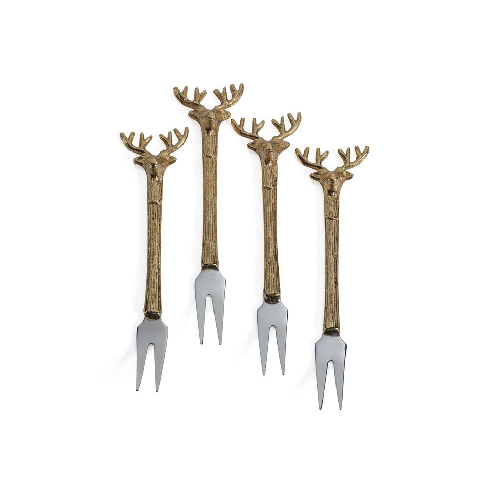 Peura Stag's Head Cocktail / Cheese Forks, Set 4 | Bone & Brass