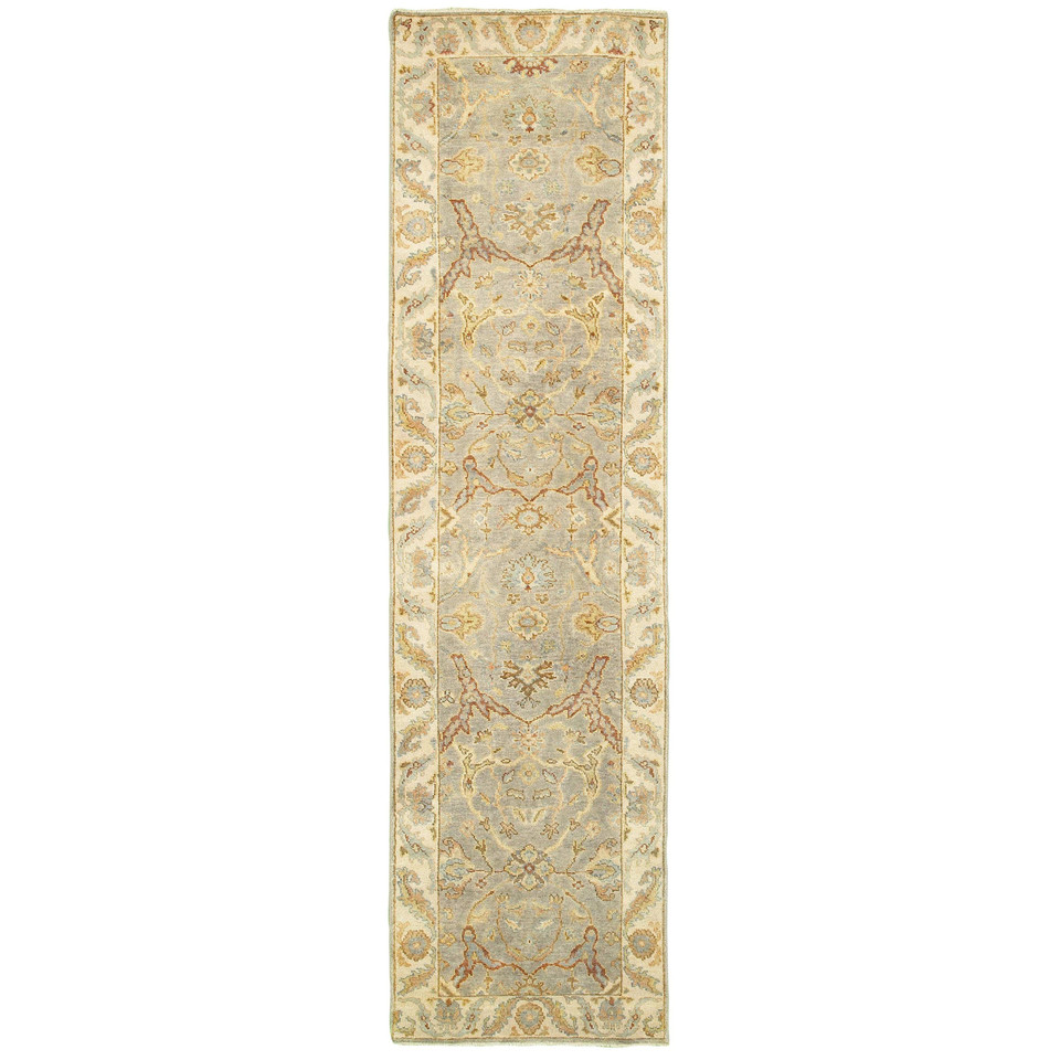 Palace Grey & Beige Traditional Hand-Knotted Wool Rug with classic Oushak patterns.