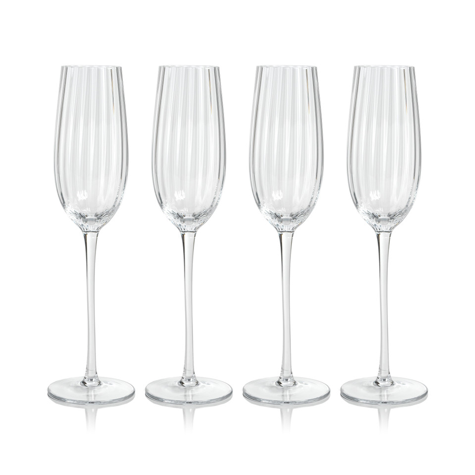 Madden Optic Champagne Flutes, Set 4 - Glass Stem Detail | Bone & Brass