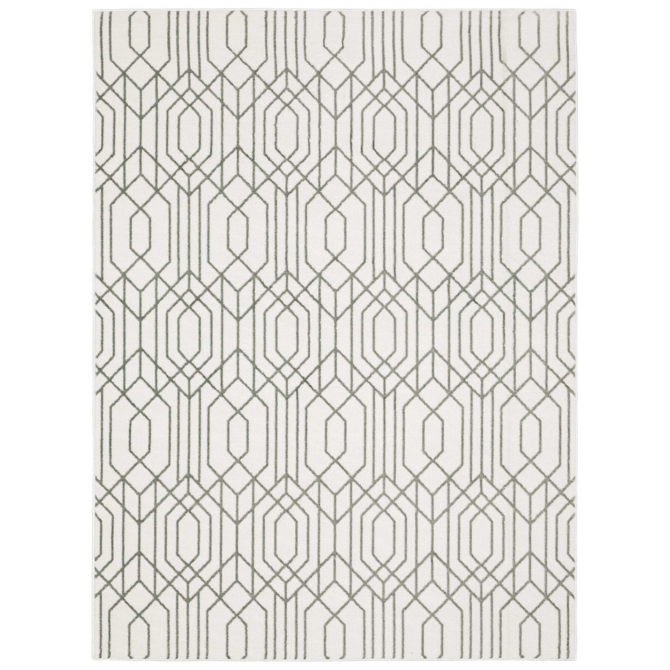 Easton Grey & Blue Casual Rug with geometric pattern, power-loomed polypropylene and polyester.