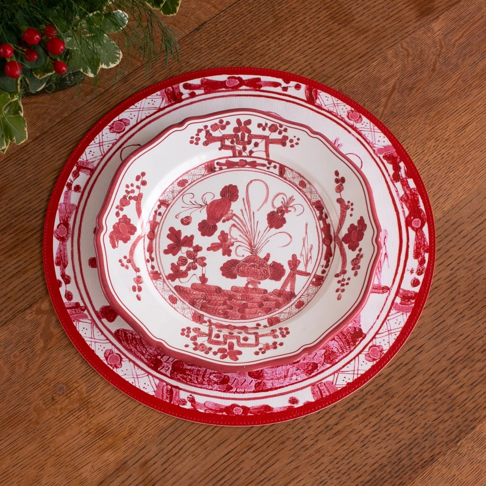 Vida Faenza 11" Dinner Plate Set of 4 White and Red, view 2