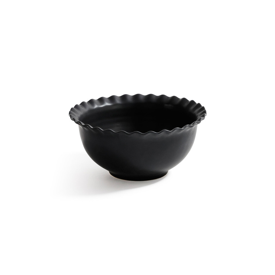 Montecito Black Ruffled Rim Ceramic Dinner Bowl | Bone & Brass