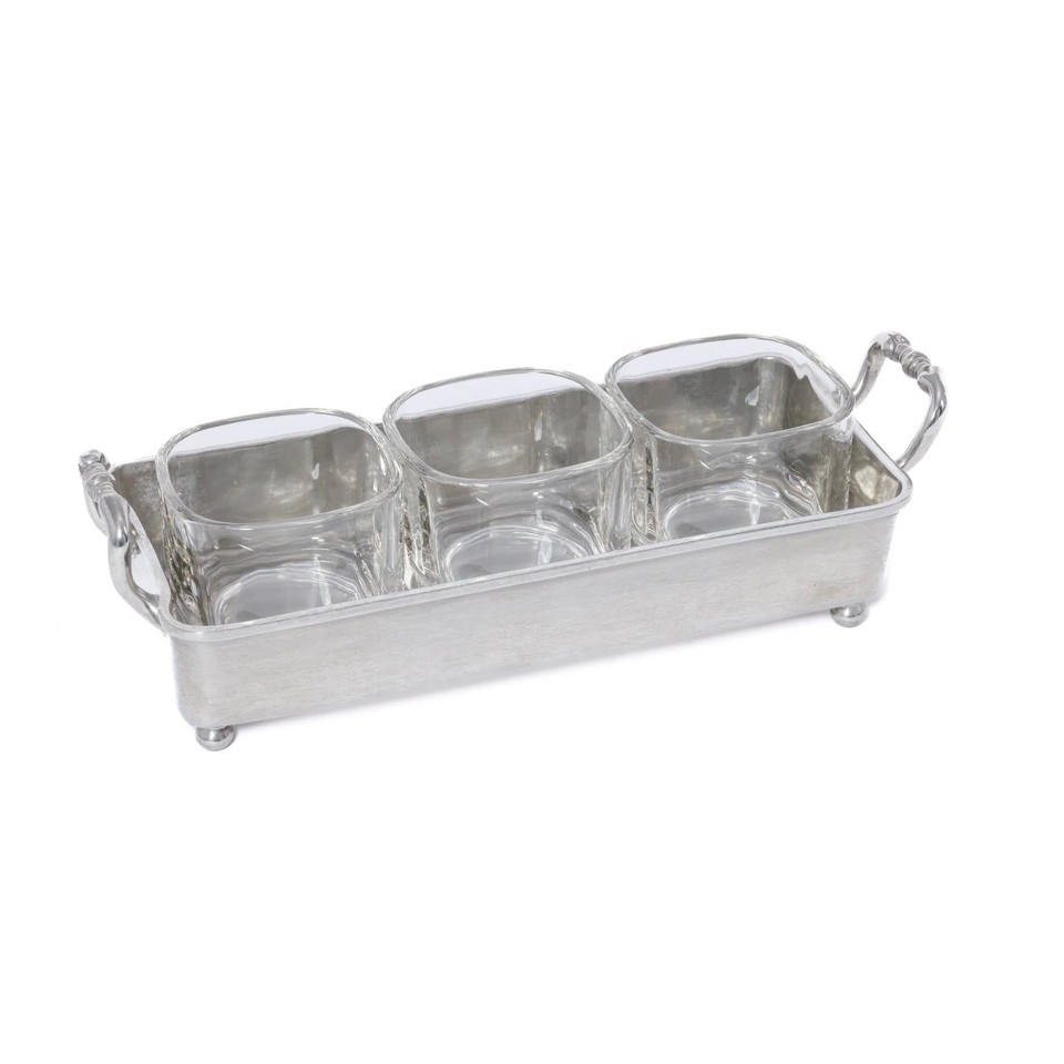 St. Anton Pewter & Glass 3-Section Condiment Tray | Bone & Brass