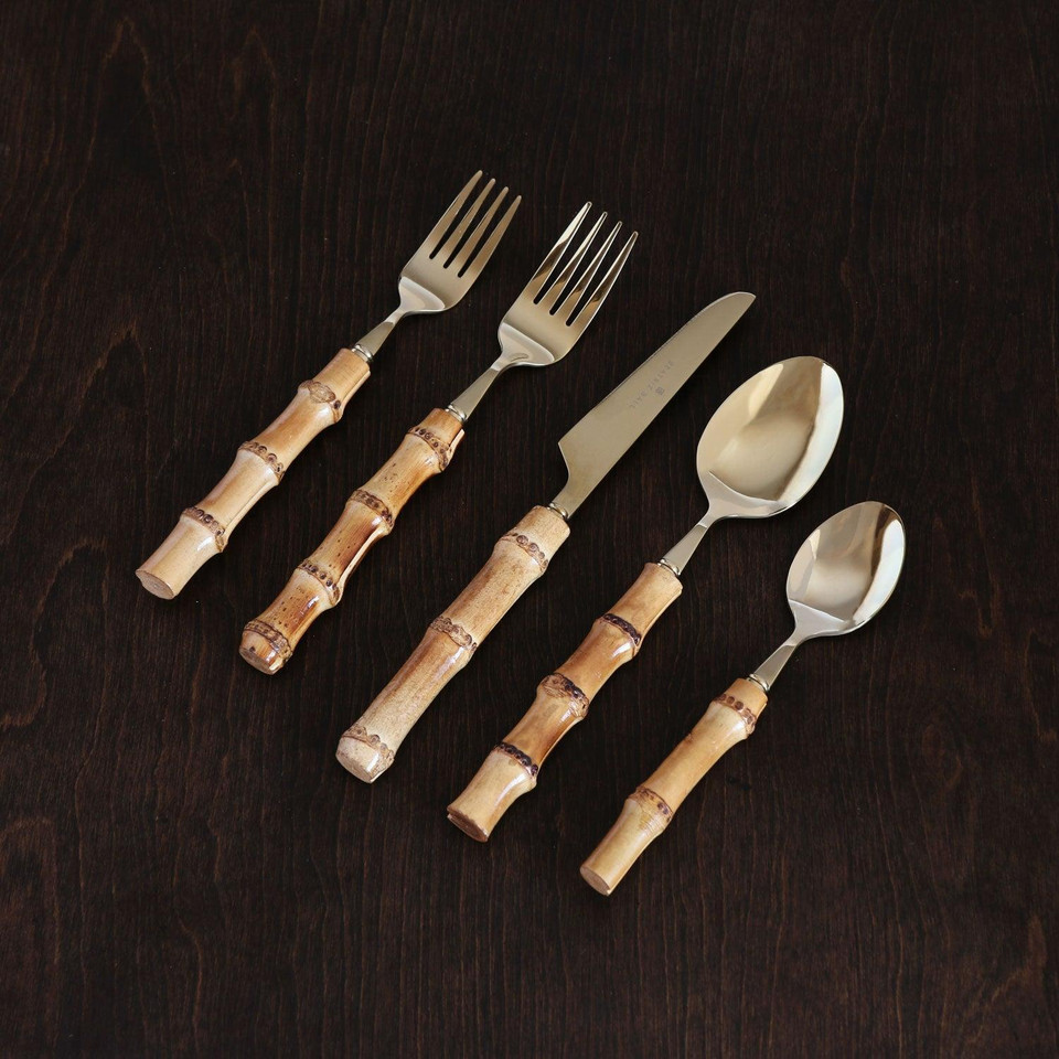 Natural Bamboo & Gold Flatware Set - Flatware Detail | Bone & Brass