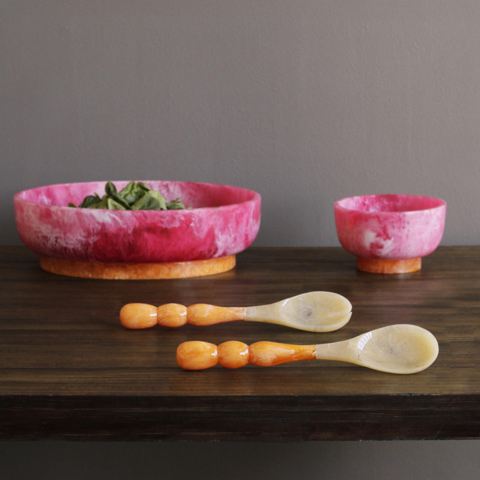 Resin Pink & Orange Rio Large Oval Serving Bowl - Bowl Detail | Bone & Brass