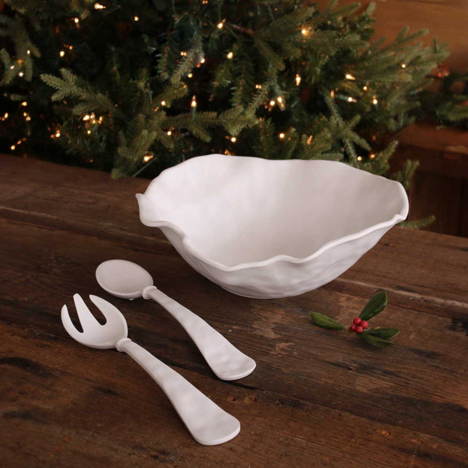 Vida Nube Large Round Bowl (White) - Bowl Side View | Bone & Brass