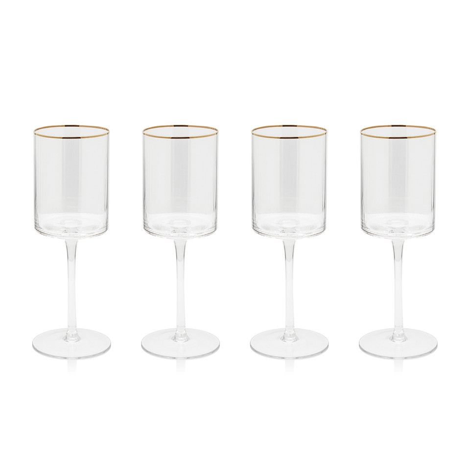 Orion White Wine Glasses Gold Rim, Set 4 - Glass Stem Detail | Bone & Brass