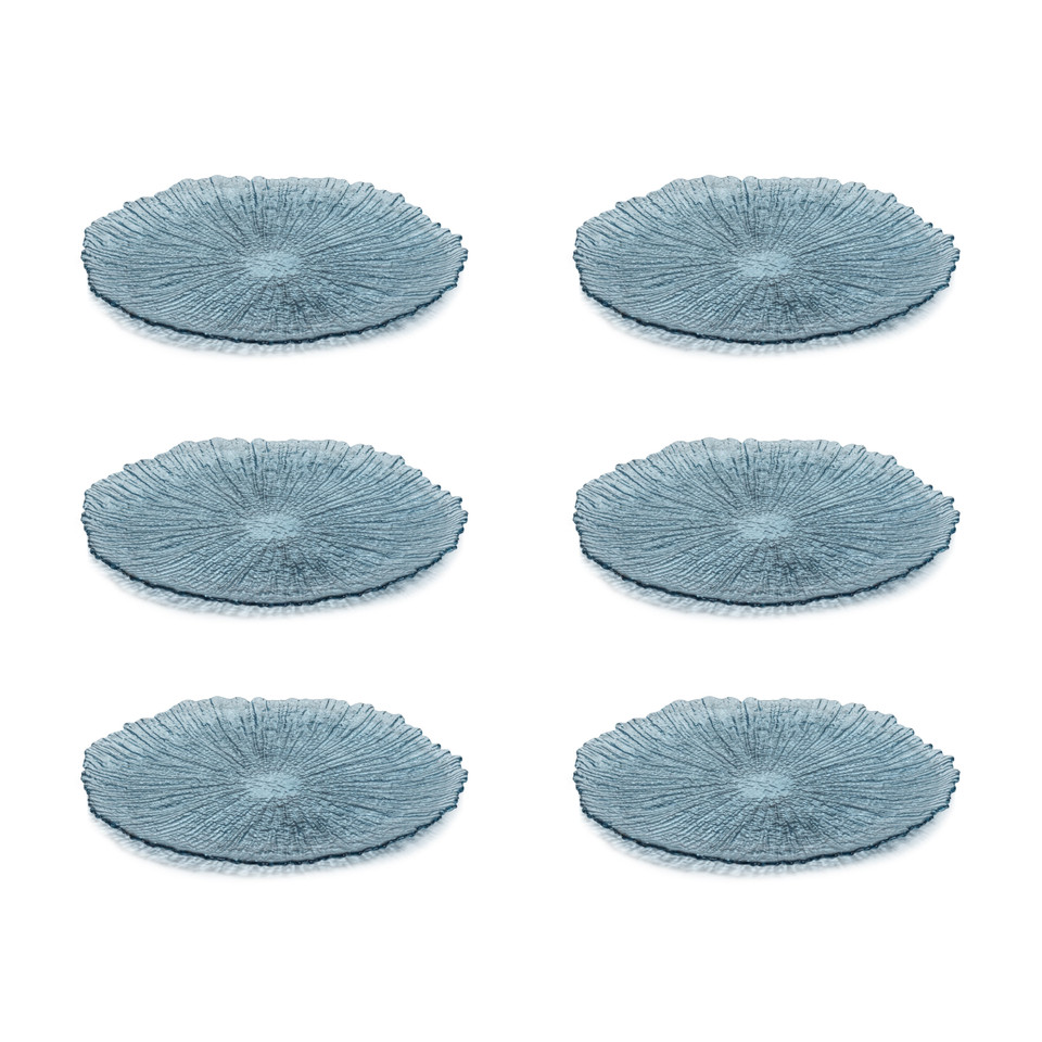 Icy Sapphire Glass Dinner Plates, Set of 6 - Plate View | Bone & Brass
