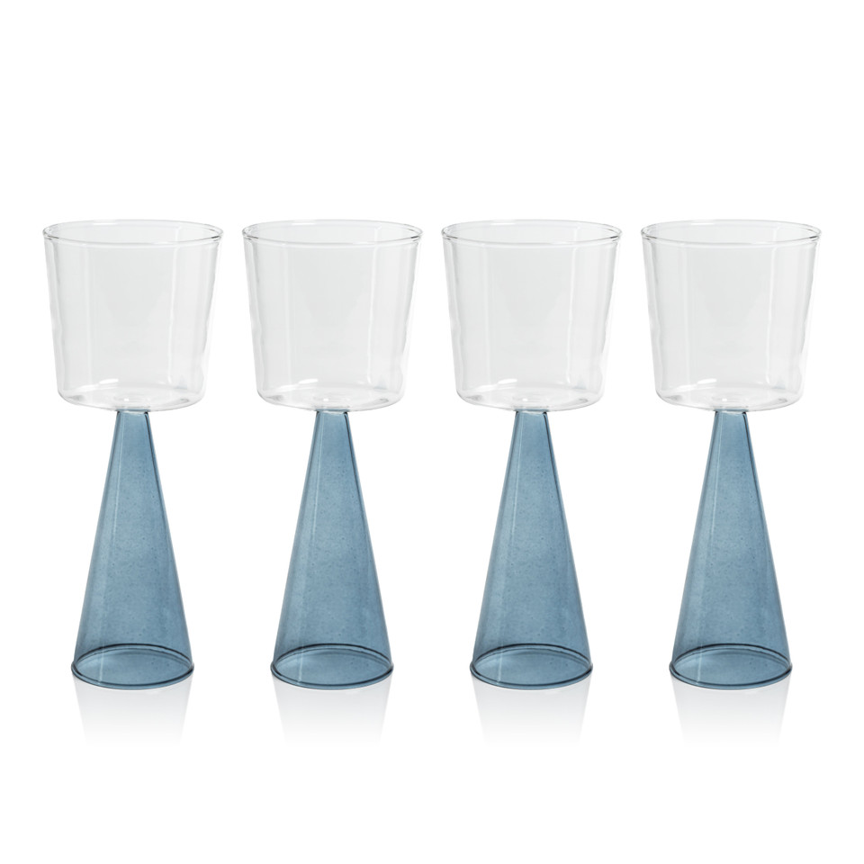 Vivian Blue Stem Red Wine Glasses, Set 4 - Glass Stem Detail | Bone & Brass