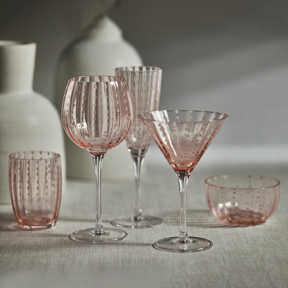 Preston Pink Glass Wine Glasses, Set 4 - Glass Detail | Bone & Brass