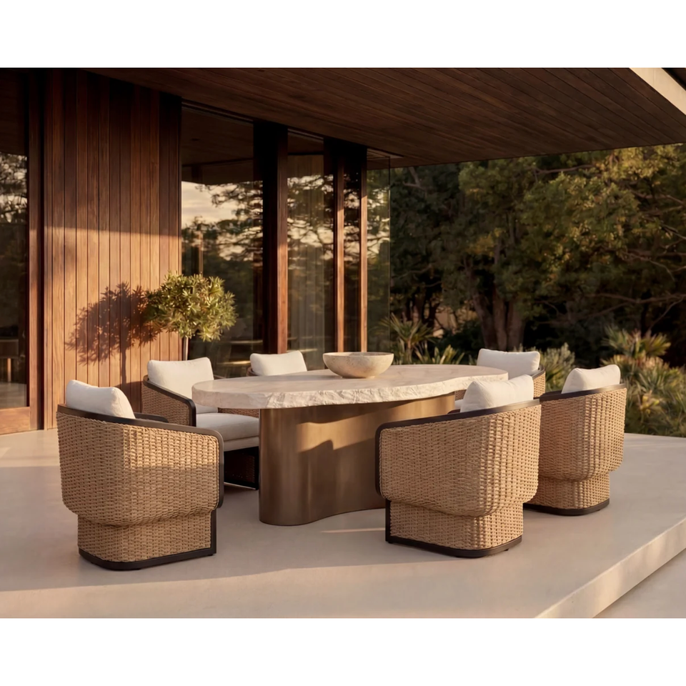 Olbia Natural Rattan & Boucle Outdoor Lounge Chair, view 2
