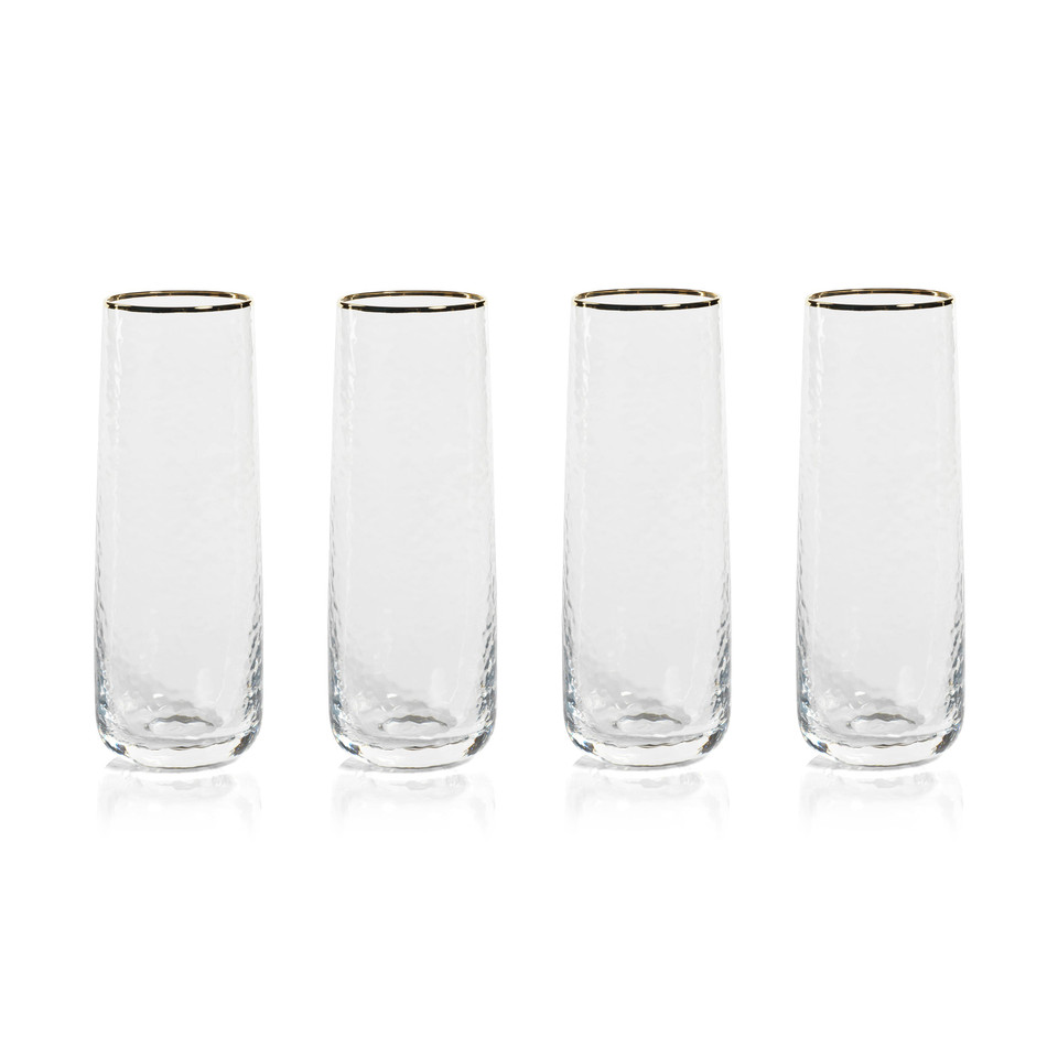 Campolli Stemless Glass Flutes w/ Gold Rims, Set of 4 - Glass Stem Detail | Bone & Brass