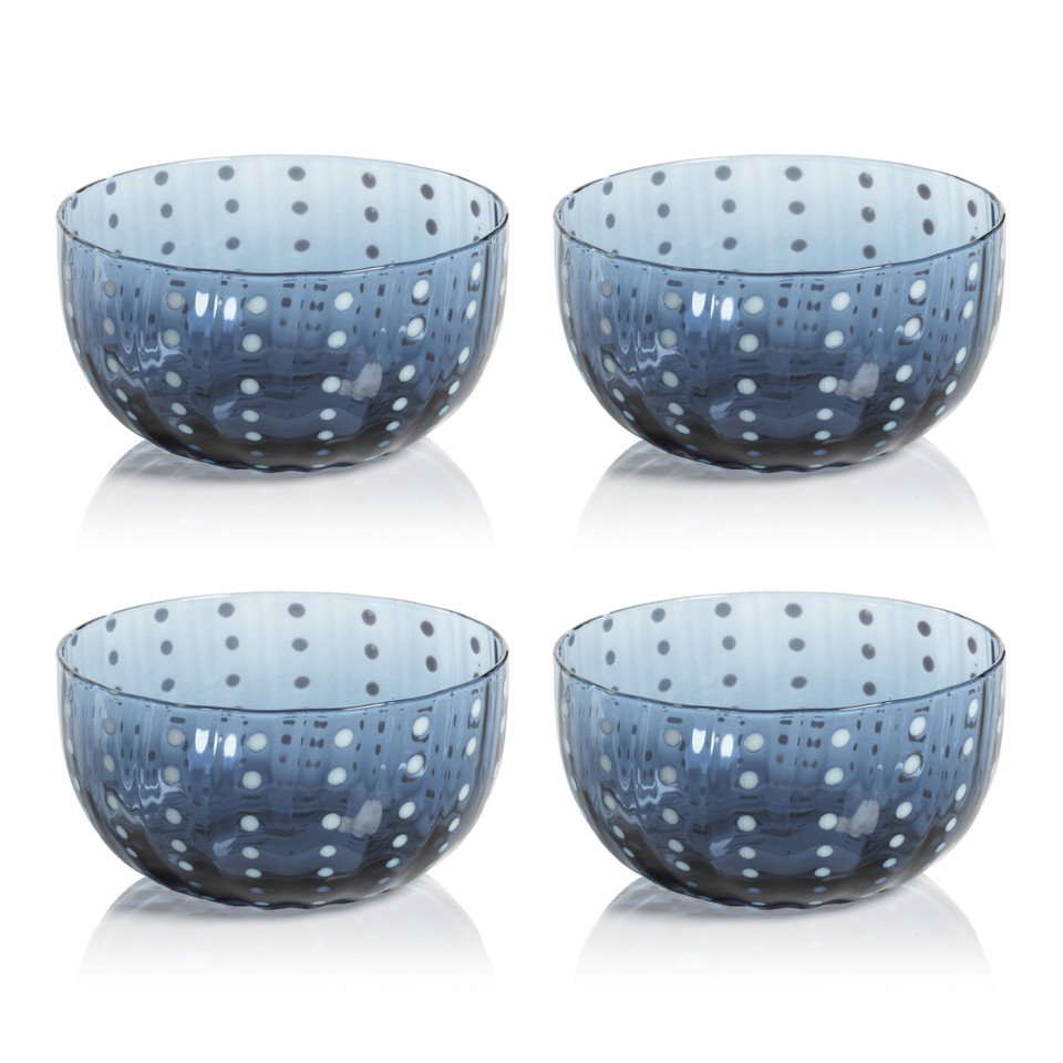 Preston Navy & White Dot Glass Bowls, Set 4 - Bowl Top View | Bone & Brass