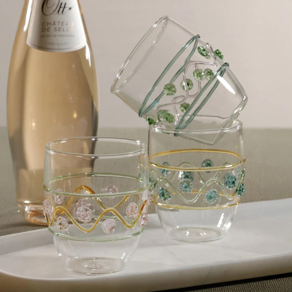 Festa Tumblers, Set of 6, Assorted Colors Green, Amber & Pink - Tumbler Detail | Bone & Brass