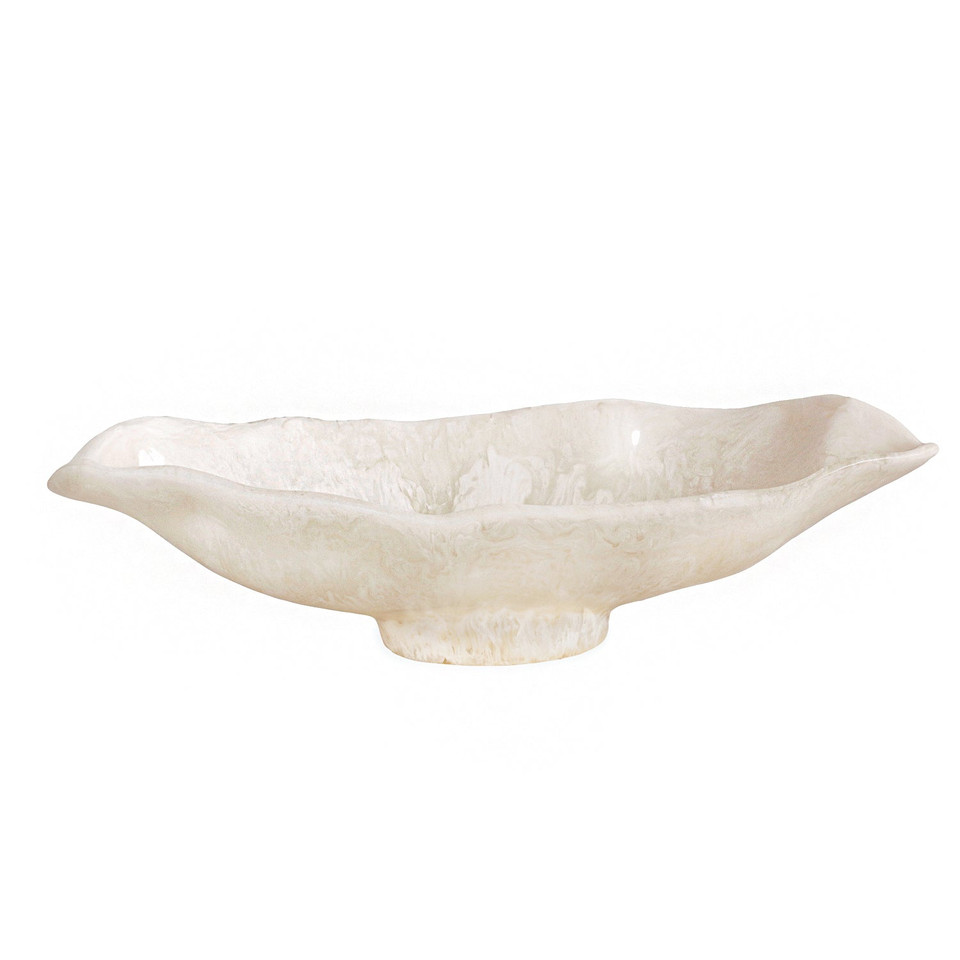 Resin Alabaster Medium Oval Bowl White Swirl | Bone & Brass