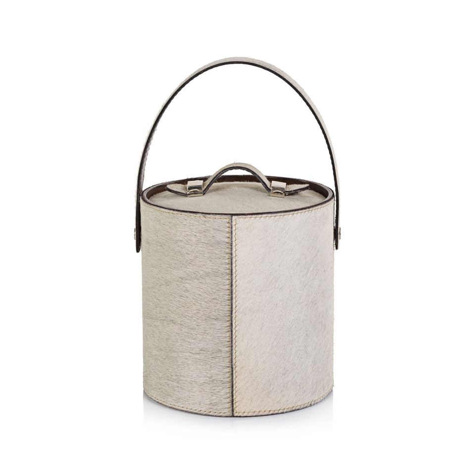 St. Moritz Hair-On-Hide Leather Insulated Ice Bucket - Bucket Handle Detail | Bone & Brass