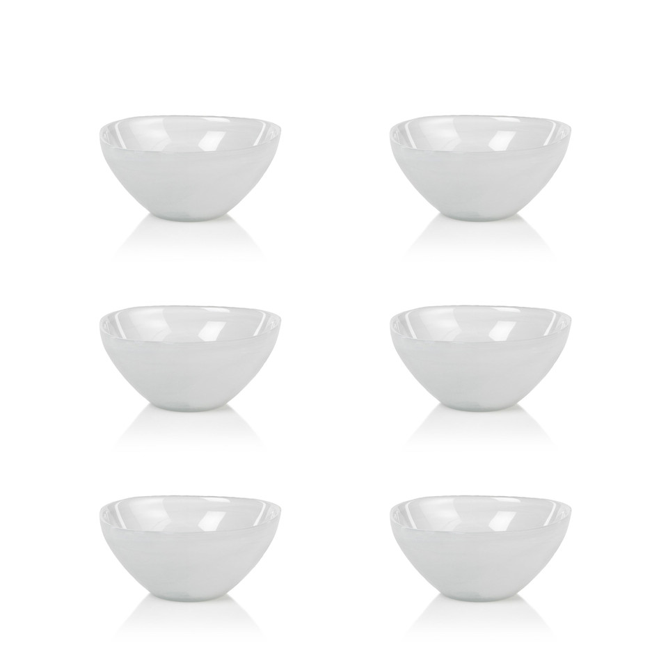 Monte Carlo Small White Alabaster Glass Bowls, Set of 6 - Bowl Top View | Bone & Brass