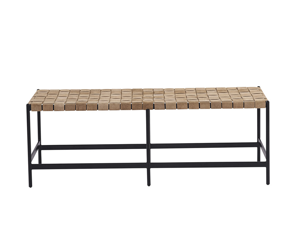 Omari Suede Light Tan Leather Bench
