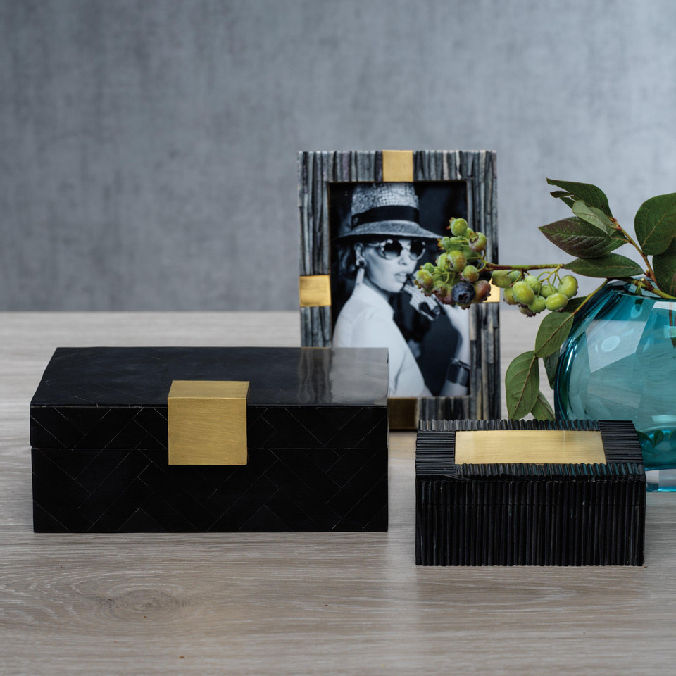 Cape Verde Black Resin Inlaid Decorative Box - Box Detail | Bone & Brass