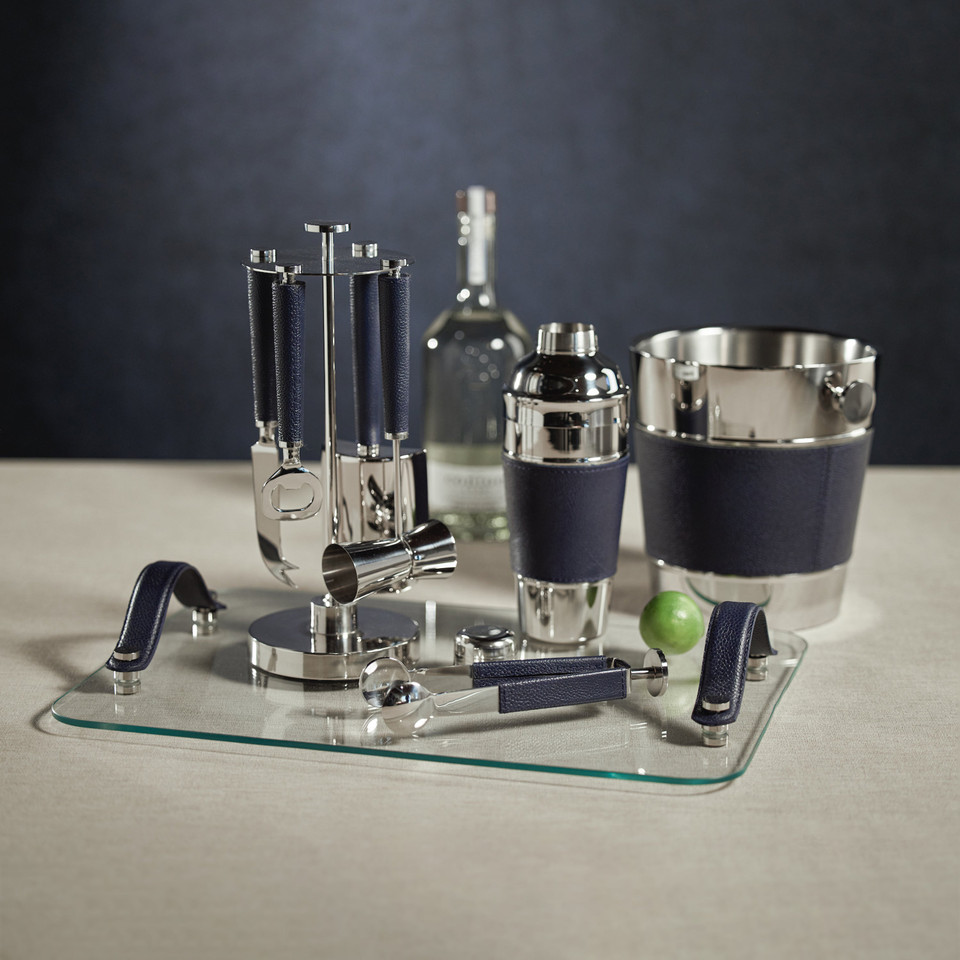 Laguna Nickel & Leather Cocktail Shaker - Shaker Detail | Bone & Brass