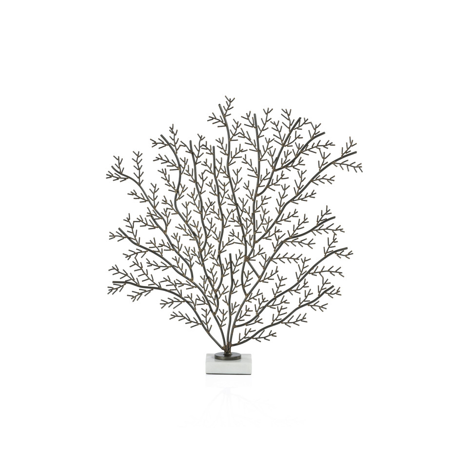 Zinc Coral Branch Metal Sculpture on Marble Base - Alternate View | Bone & Brass