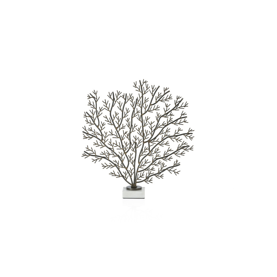 Zinc Coral Branch Metal Sculpture on Marble Base - Side View | Bone & Brass