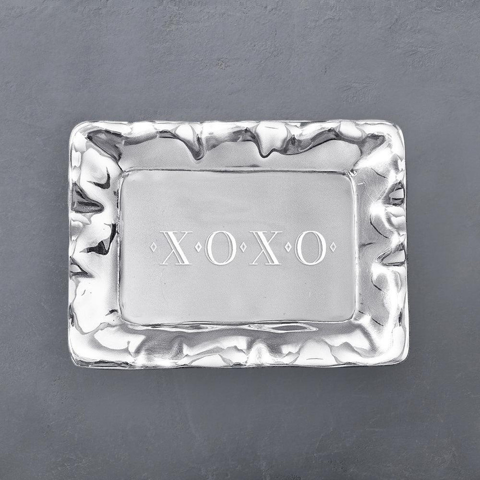 Silver XOXO Engraved Rectangular Decorative Tray - Tray Detail | Bone & Brass