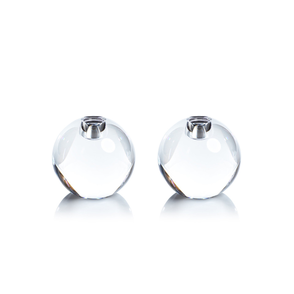 Raina Round Crystal Glass Candle Holder - Candlestick Detail | Bone & Brass