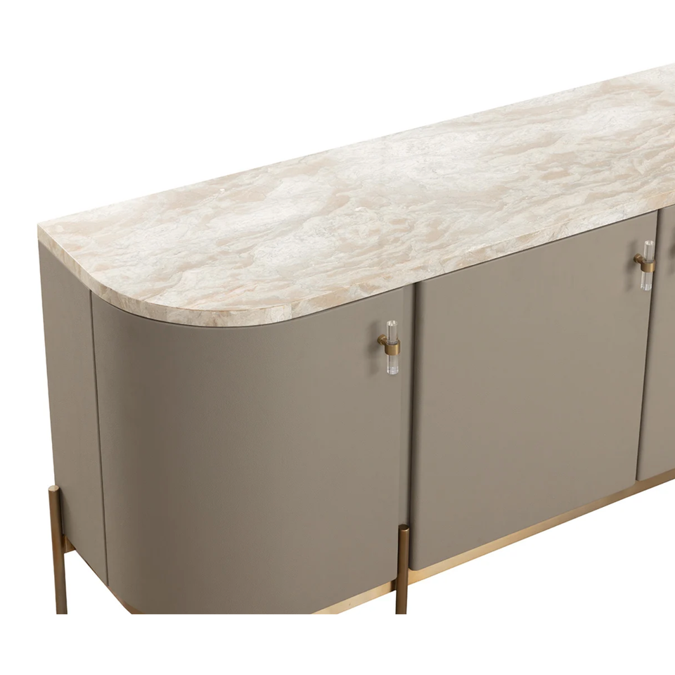 Cullen Taupe Leather & Marble Sideboard, view 3